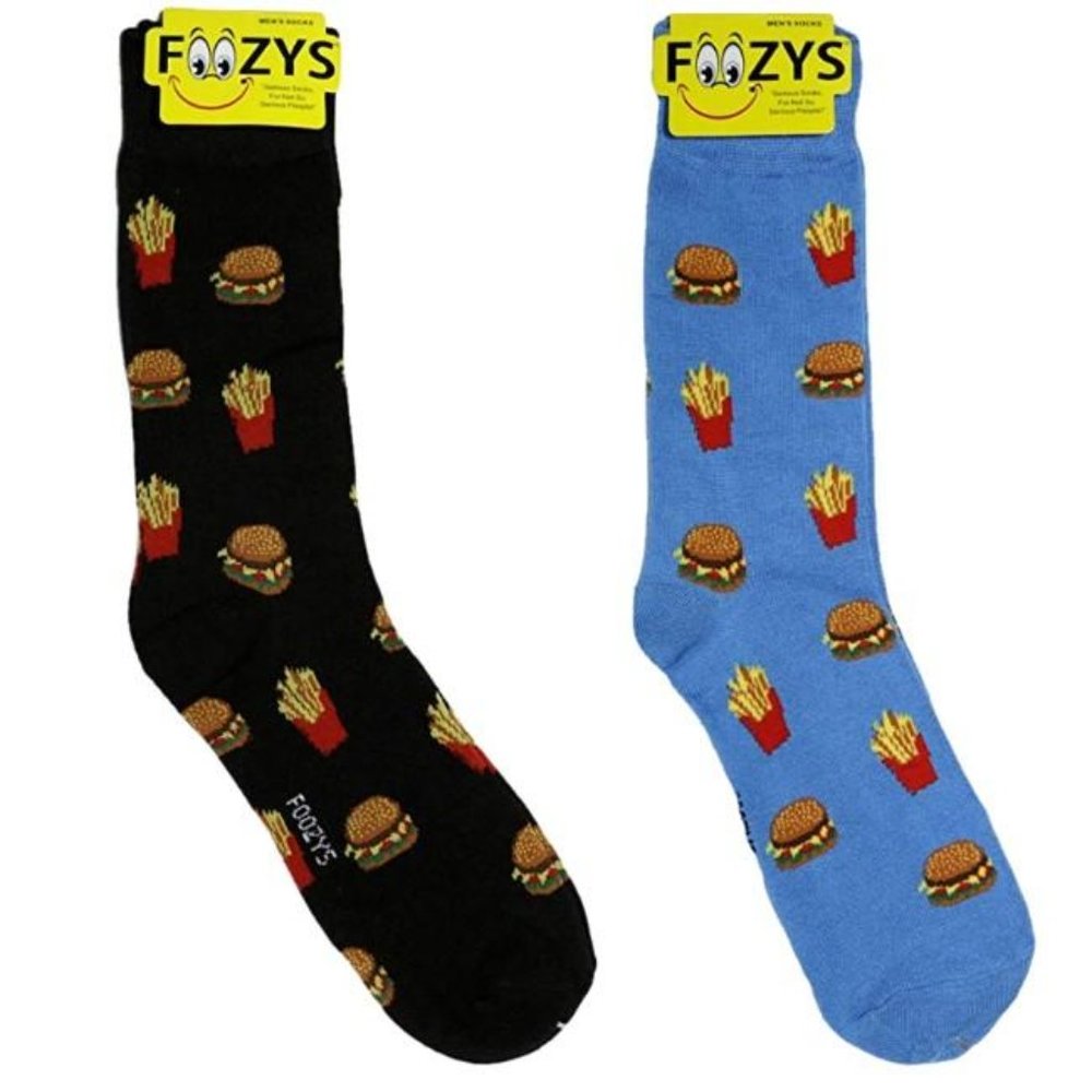 Cheese Burger Potato French Fries Fast Burgers Food Socks 2 Pair Men's
